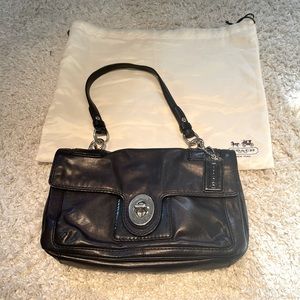 Coach 14524 Peyton Black Satchel Soft Leather Handbag turn closure Flap purse